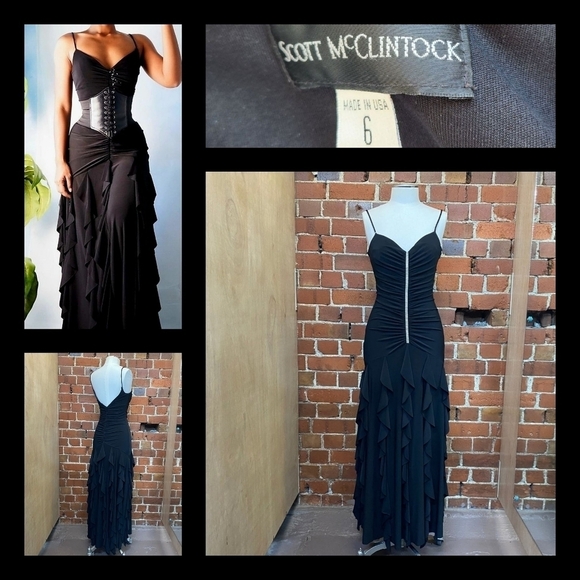 Vintage 80s 90s Scott McClintock Ruched Ruffle‎ Rhinestone Dress - Picture 1 of 2